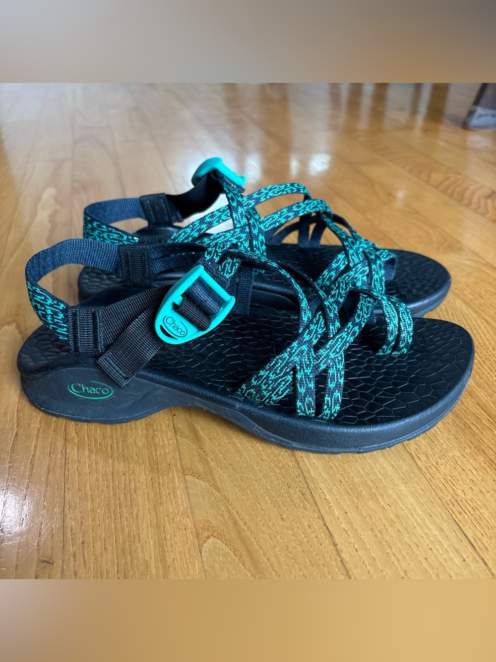 Chaco ZX/2 Classic Sandals Green Black Pebble Insole Double Womens Sz 8 Hiking